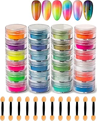 24 couleurs de poudre à ongles irisée à paillettes super scintillantes, poudre