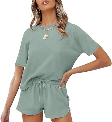 Ensemble pyjama pour femme avec short et poches, chemise de nuit en tricot