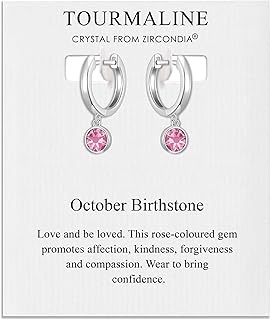 Boucles d'oreilles créoles avec pierre de naissance d'octobre en cristal tourmaline