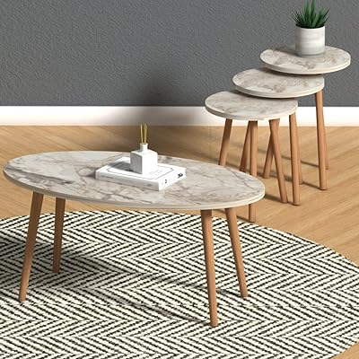 Table basse moderne ellipse en toile, fabriquée en turquie, ensemble de 3 tables