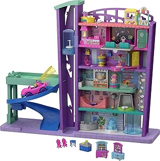 Coffret de jeu poli pocket avec 3 mini poupées, 1 voiture jouet, accessoires