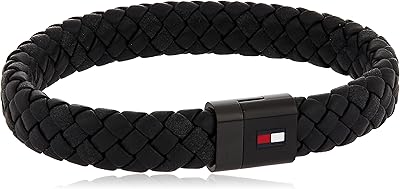 Tommy hilfiger bracelet rond en simili cuir tressé pour homme noir