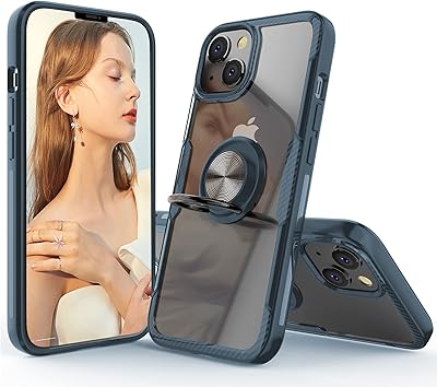 Coque pour iphone 13, coque transparente anti-rayures en fibre de carbone avec anneau