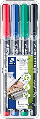 Pack de 4 stylos permanents staedtler universal lomo color, pointe fine 0,6 mm