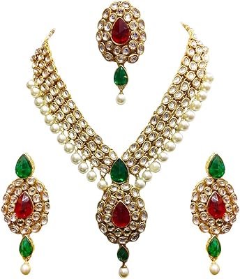 Ensemble de bijoux kundan traditionnel plaqué or shining diva parsemé de perles