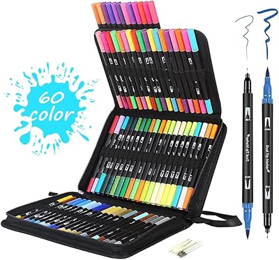 Ensemble de marqueurs artistiques de 60 couleurs, marqueurs à double pinceau pour le coloriage,