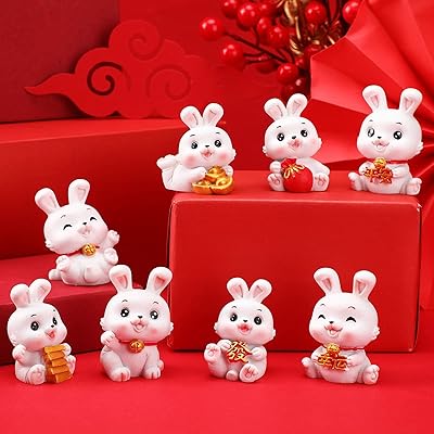 8 pièces 2023 année du zodiaque chinois miniature résine lapin figurine chanceux lapin