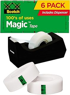 Ruban de réparation de déchirure invisible polyvalent scotch magic avec distributeur, 6 rouleaux