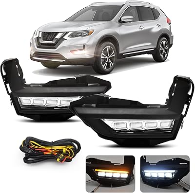 Feux antibrouillard led pour nissan rogue 2017-2020, feux de pare-chocs avec drl
