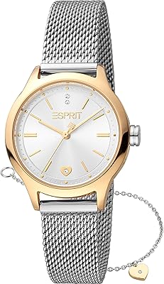 Montre à quartz analogique avec cadran argenté (es1l330m0065set) pour femme, couleur argent/or
