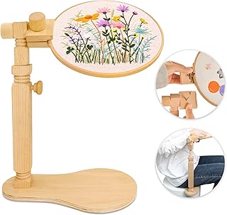 Support de cadre de broderie rotatif réglable en bois de hêtre naturel