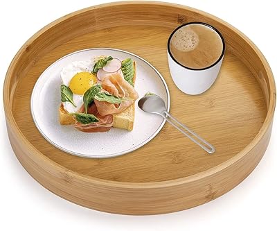 Ensemble de plateaux de service ronds avec poignées - plateau rond en bambou