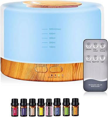 Diffuseur d'huiles essentielles romain télécommandé avec lumières colorées et minuterie humidificateur