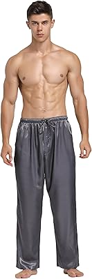 Pantalon de pyjama en satin pour hommes, pantalon de pyjama long à cordon