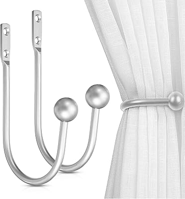 Support de rideau mural 2 pièces avec support de rideau à billes en alliage d'aluminium, corde de rideau décorative, embrasses de rideau, argent. Votre satisfaction, notre priorité chez Diaytar