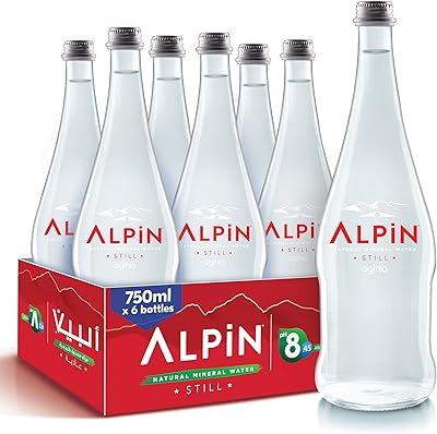 Bouteille d'eau minérale en verre alcalin alpin, 750 ml, paquet de 6
