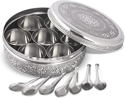 Ksjon récipient à épices masala dabba design avec 7 compartiments, boîte masala, boîte