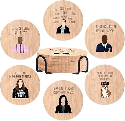 Ensemble de 6 sous-verres en bambou brooklyn nine-nine, sous-verres amusants avec support, cadeau