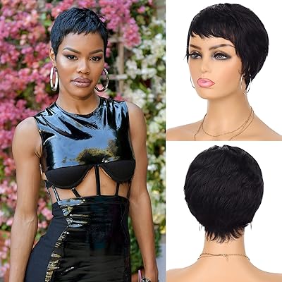 Perruque de cheveux humains coupe lutin yargel hair pour femmes noires, perruque courte