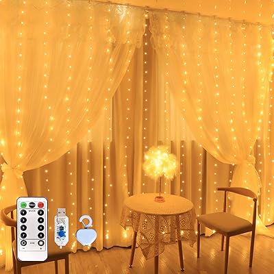 Dayong rideau lumineux de fenêtre 300 led 8 modes d'éclairage alimenté par usb
