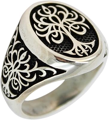 Bague pour homme en argent sterling 925 avec motif arbre de vie turc