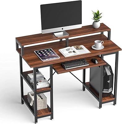 Bureau d'ordinateur forordern avec étagères, plateau pour clavier et support pour écran