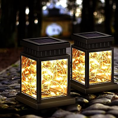 Lanternes solaires, paquet de 2 lampes solaires suspendues imperméables extérieures, guirlandes solaires