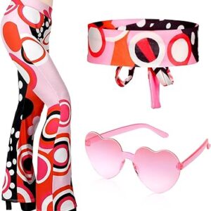 3 pièces tenue disco femme style années 70 hippie costume accessoires taille haute pantalon large boho bandeau coeur lunettes de soleil. Diaytar : Le premier choix des acheteurs avisés
