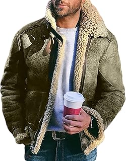 Hh macro veste aviateur en fausse peau de mouton pour homme avec col