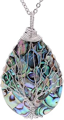 Collier pendentif arbre de vie en coquille d'ormeau en forme de larme collier