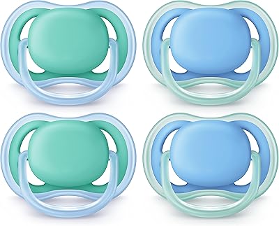 Sucette philips avent ultra air, 6-18 mois, bleu/vert, paquet de 4, scf244/42