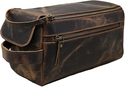 Trousse de toilette imperméable en cuir véritable pour hommes, trousse de rasage