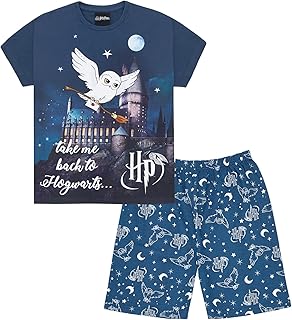 Pyjama hedwige ramenez-moi à poudlard pour filles, short bleu marine, bleu