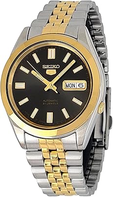 Seiko 5 automatique 21 rubis calendrier bicolore en acier inoxydable, décontracté, décontracté