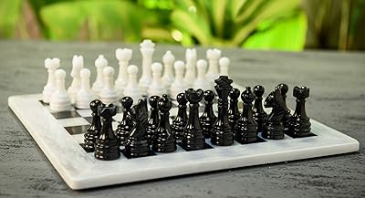 Jeu d'échecs radicaln complet fait à la main en marbre noir et blanc