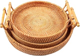 Plateau de service rond en rotin, plateau de service rond en rotin tissé