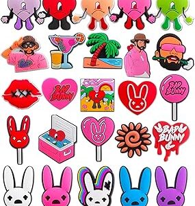 25 pièces breloques de décoration de chaussures bad bunny pour toboggans à bulles, sandales, sabots, décorations de chaussures d'artiste latin pour femmes, hommes, adultes et filles, chlorure de polyvinyle, sans pierres précieuses. Diaytar Sénégal : Parce que chaque FCFA compte