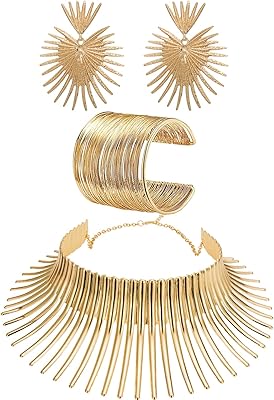 Wainis ensemble collier, boucles d'oreilles et bracelets africains pour femmes, bijoux tribaux africains en forme de dent en or, métal, sans pierres précieuses. Votre centre commercial virtuel au Sénégal : Diaytar