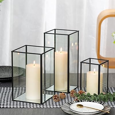 Yeshin good grand bougeoir en verre, lot de 3, cadre noir et bougeoirs
