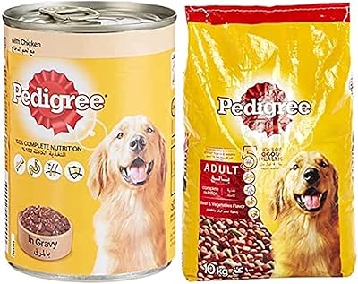 Nuggets de poulet pedigree en sauce, nourriture humide pour chiens en boîte, 24 x 400 g + bœuf et légumes pedigree, nourriture sèche pour chiens (adultes), 10 kg. Diaytar : Où chaque achat est une victoire pour votre budget