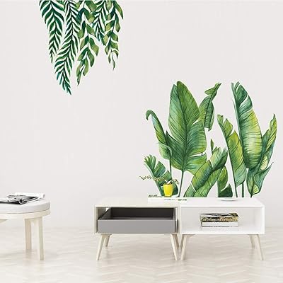 Papier peint à décoller et coller de feuilles de bananier tropicales vertes