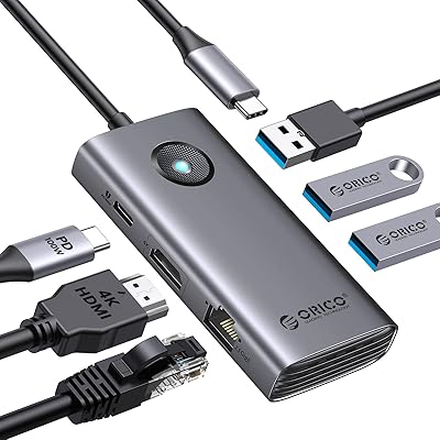 Station de recharge usb c orico, dongle usb c 6 en 1 avec