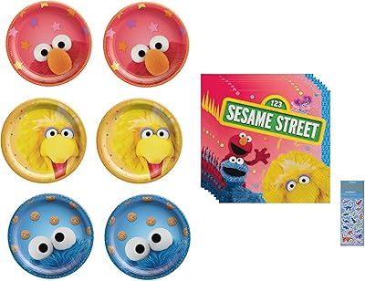 L'ensemble de fournitures de fête d'anniversaire sesame street comprend 16 assiettes à bonbons