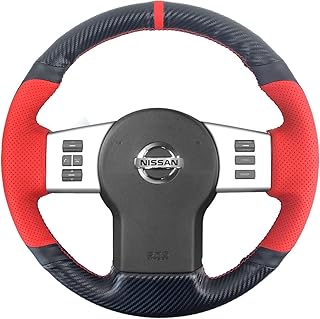 Couvre volant en cuir perforé noir mat en fibre de carbone cousu main