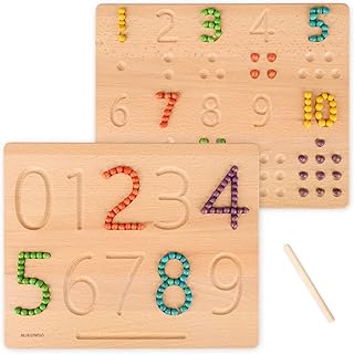 Tableau de traçage des nombres ginkgo bleu mathématique montessori en bois