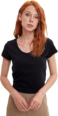 T-shirt basique à manches courtes et col en v pour femme