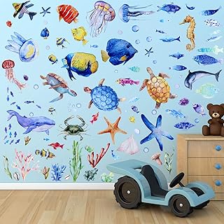 116 pièces autocollants muraux de poissons sous-marins à décoller et à coller, autocollants