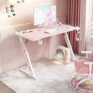 Bureau de jeu ergonomique avec lumières led rvb table sur ordinateur avec porte-gobelet