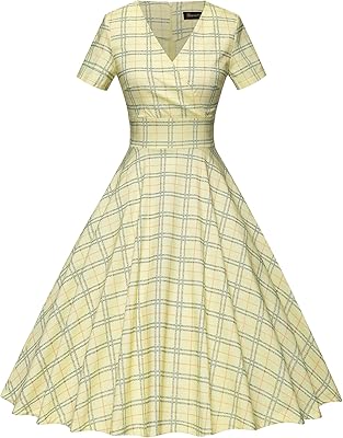 Robe de cocktail trapèze vintage à manches courtes avec poches