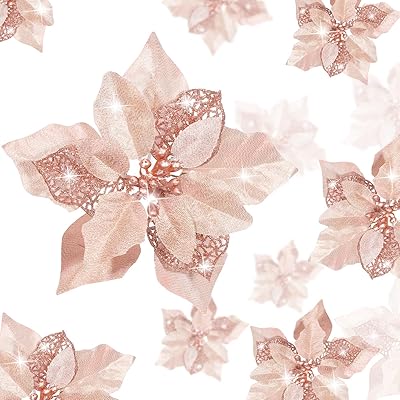 36 fleurs de poinsettia artificielles à paillettes pour arbre de noël, fête